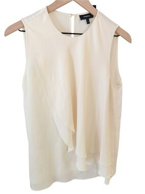 Theory Cream Sleeveless Ruffled Shell Top